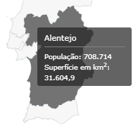 Mapa da Região Alentejo de Portugal
